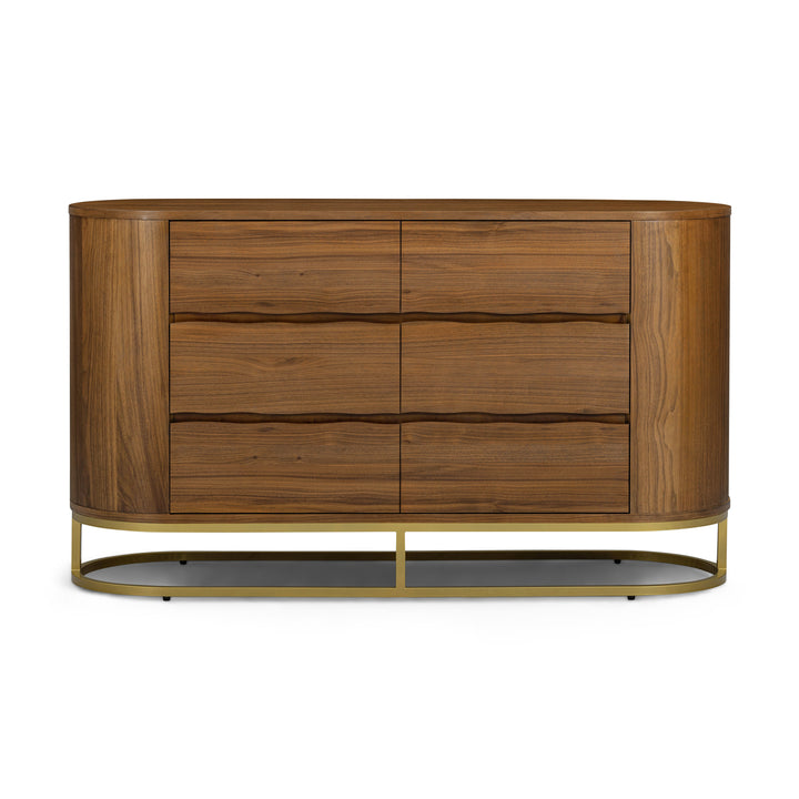 Seneca 55” W Walnut Veneer 6-Drawer Dresser Storage with Metal Base by Teamson Home