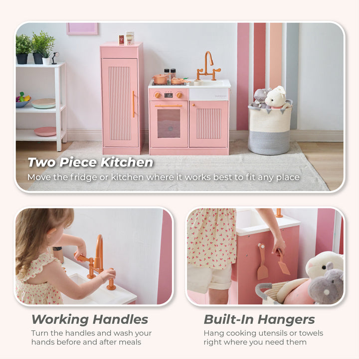 Wooden Play Kitchen with 12 Accessories, Peach - Little Chef Chester by Teamson Kids