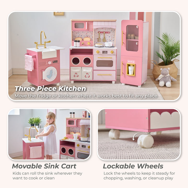 Wooden Play Kitchen with 21 Accessories, Pink - Little Chef Savannah by Teamson Kids