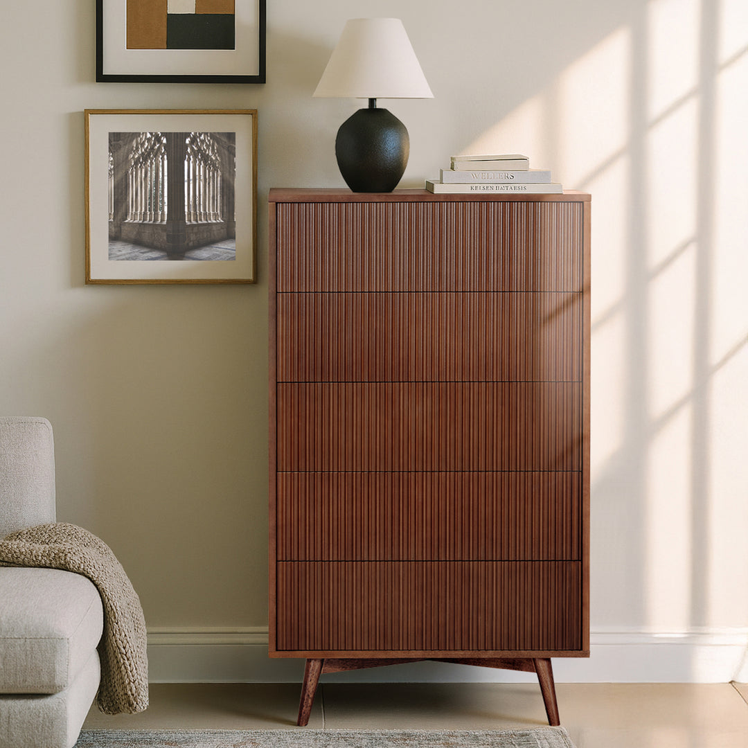 Tremolo 30'' Wide Wooden 5-Drawer Dresser with Fluted Fronts by Teamson Home