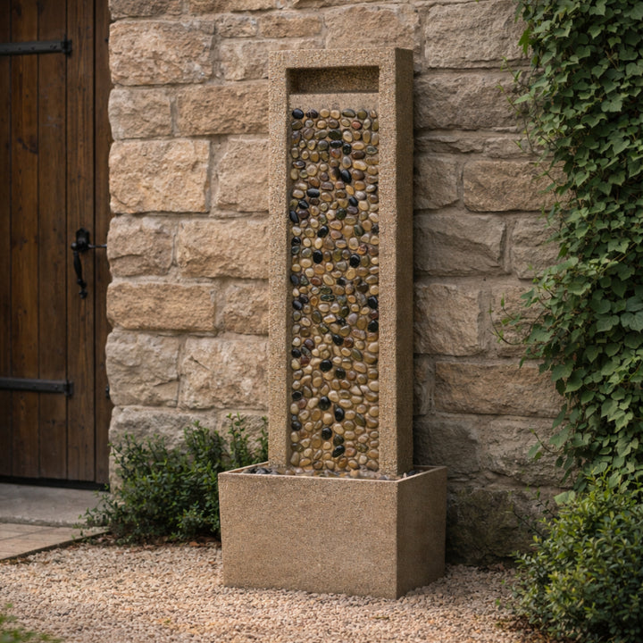 River Rocks Outdoor Water Fountain with Warm Glow Lighting