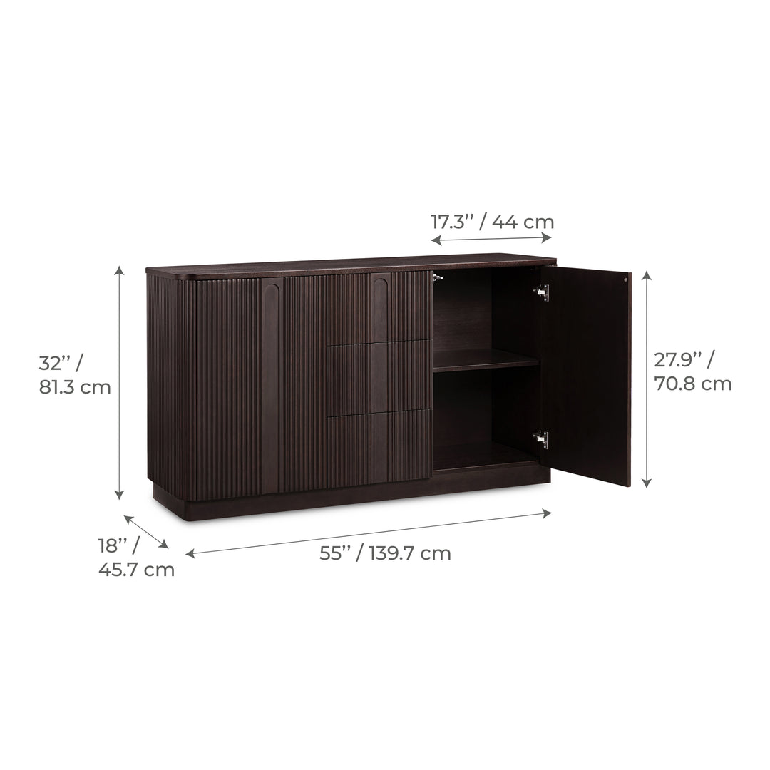 Potomac 55'' W Solid Wood Frame Sideboard with 3 Drawers and 2 Doors
