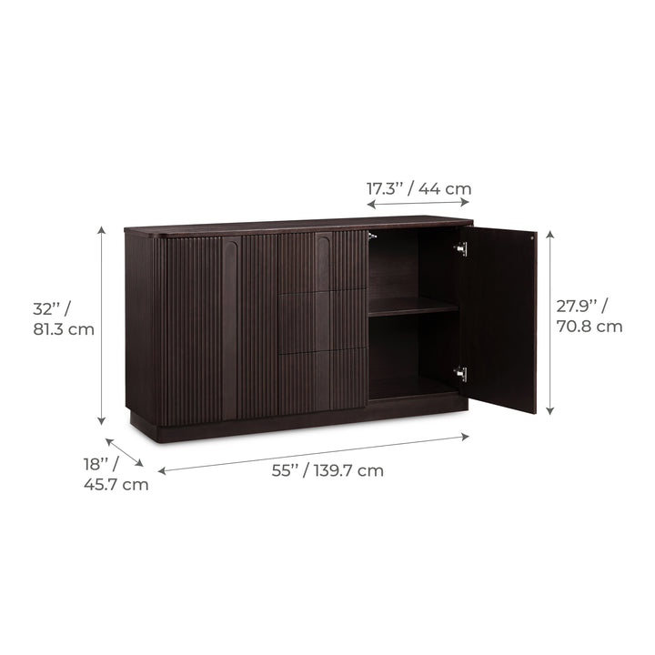 Potomac 55'' W Solid Wood Frame Sideboard with 3 Drawers and 2 Doors