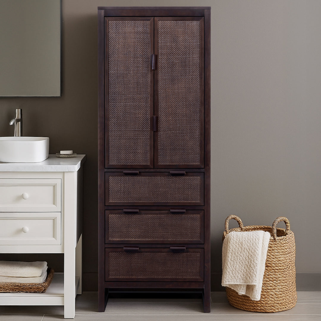 Hatteras 24'' Wide Wood Linen Cabinet with Drawers and Shelved Compartments by Teamson Home