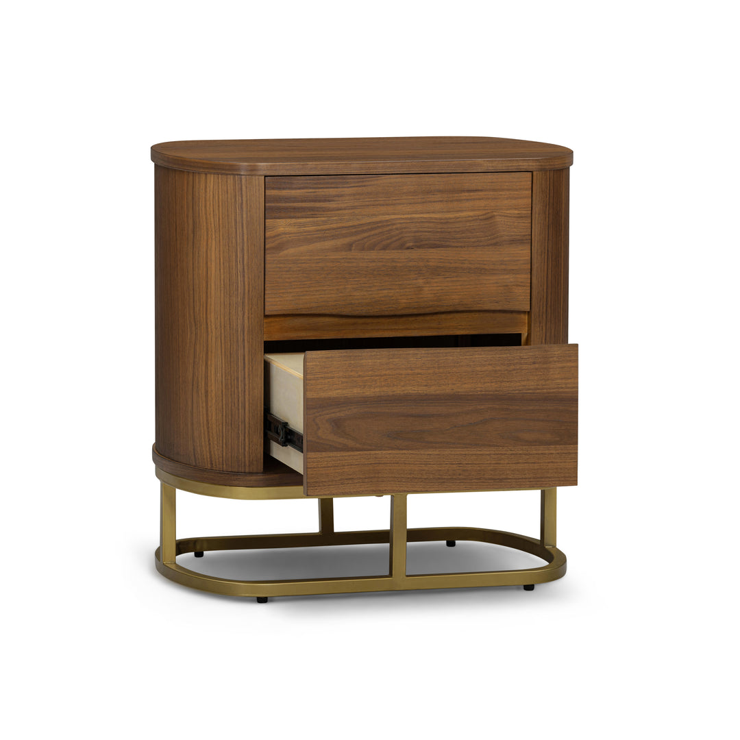 Seneca 23.5” W Walnut Veneer 2-Drawer Nightstand Bedside Storage with Metal Base by Teamson Home