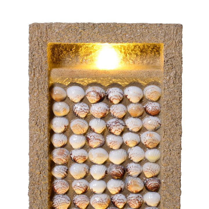 Coastal Seashells Design Outdoor Water Fountain with Warm Glow Lighting
