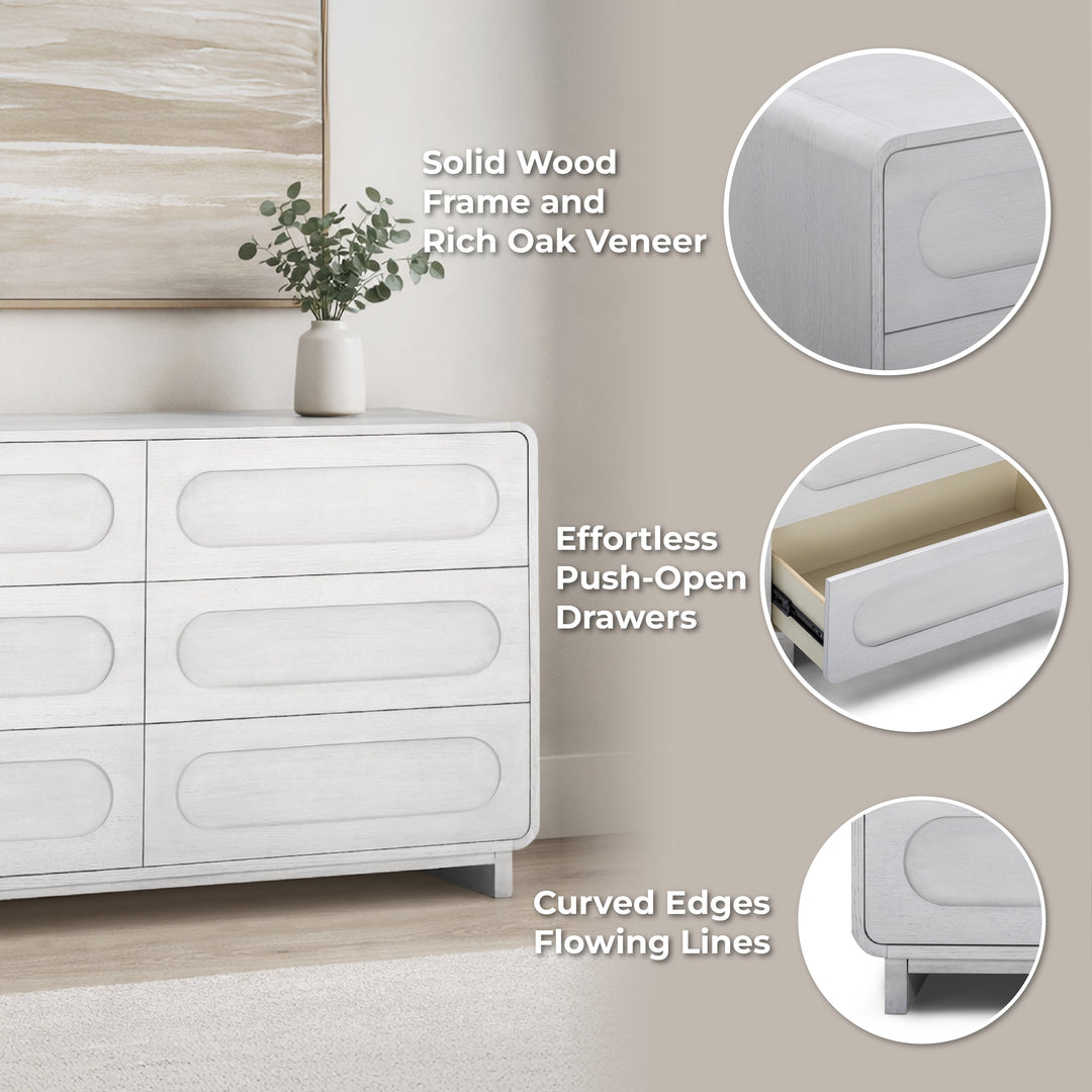 Tenley 55'' W Oak Veneer 6-Drawer Dresser with Push-Open Drawers by Teamson Home