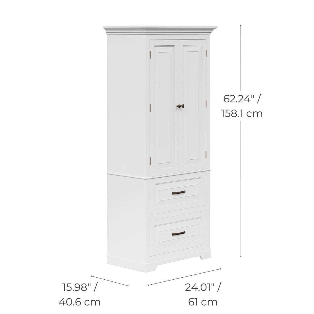 Teamson Home St. James Two-Door, Two Drawer Linen Tower, White
