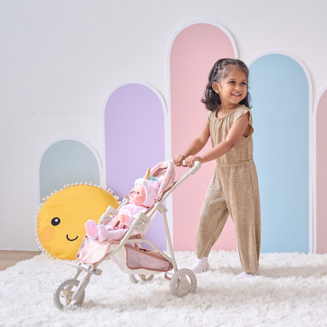 15-18 Inch Baby Doll Stroller, Beige - Confetti Doll Jogging Stoller by Olivia's Little World