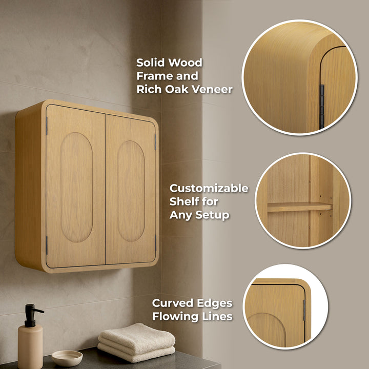 Tenley 22'' W Oak Veneer Wall Cabinet with Recessed Handles & Adjustable Shelf
