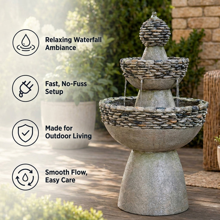Teamson Home 36.5" Outdoor 3-Tier Stone Pedestal Water Fountain, Gray