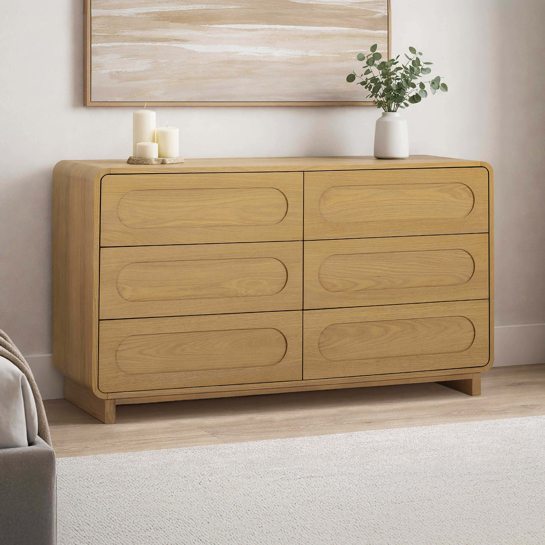 Tenley 55'' W Oak Veneer 6-Drawer Dresser with Push-Open Drawers by Teamson Home