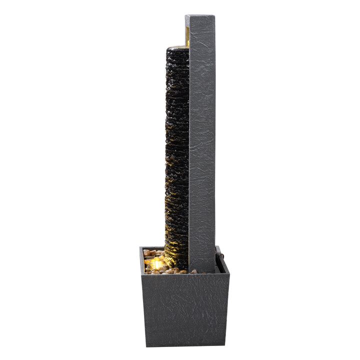 Teamson Home Framed Layered Rock Design Outdoor Water Fountain–Warm Glow Lighting with Steady Flow & Electric Pump, Dark Gray