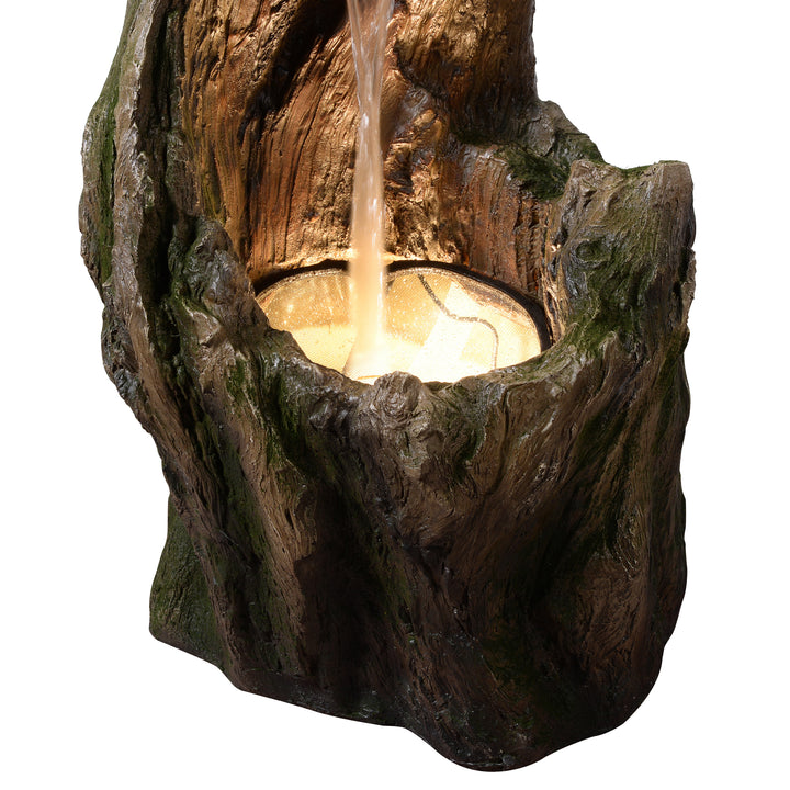 Teamson Home Forest-Inspired Cascade Water Fountain Outdoor Garden–LED Light with Built-In Electric Pump & Simple Setup, Gray