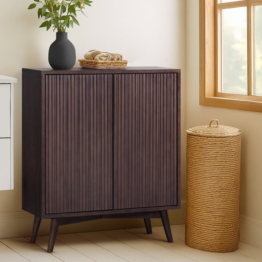 Tremolo 28'' Wide Mixed Woods Accent Cabinet with Fluted Fronts by Teamson Home