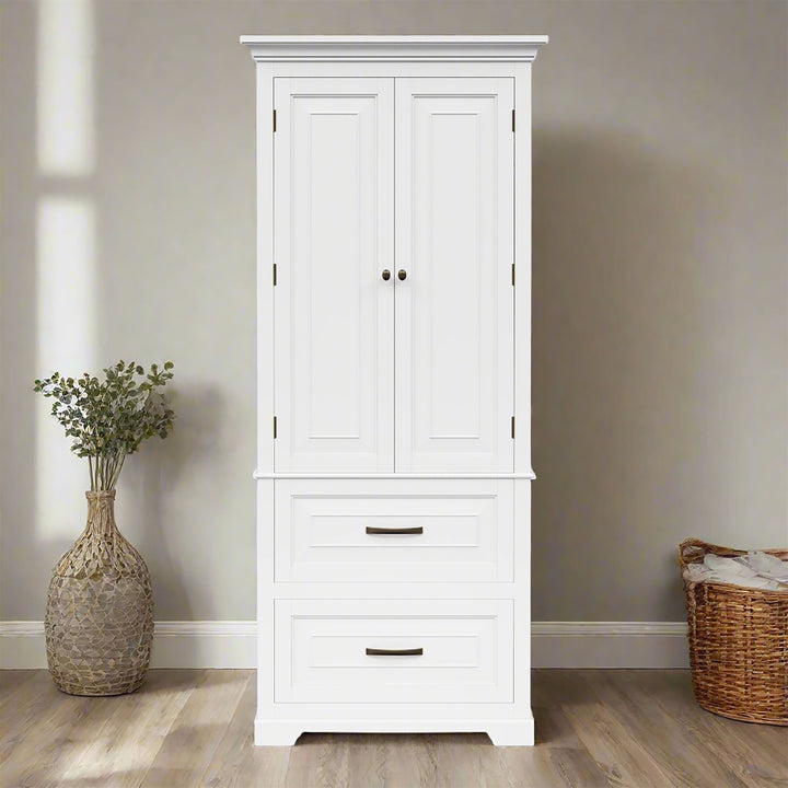 Teamson Home St. James Two-Door, Two Drawer Linen Tower, White