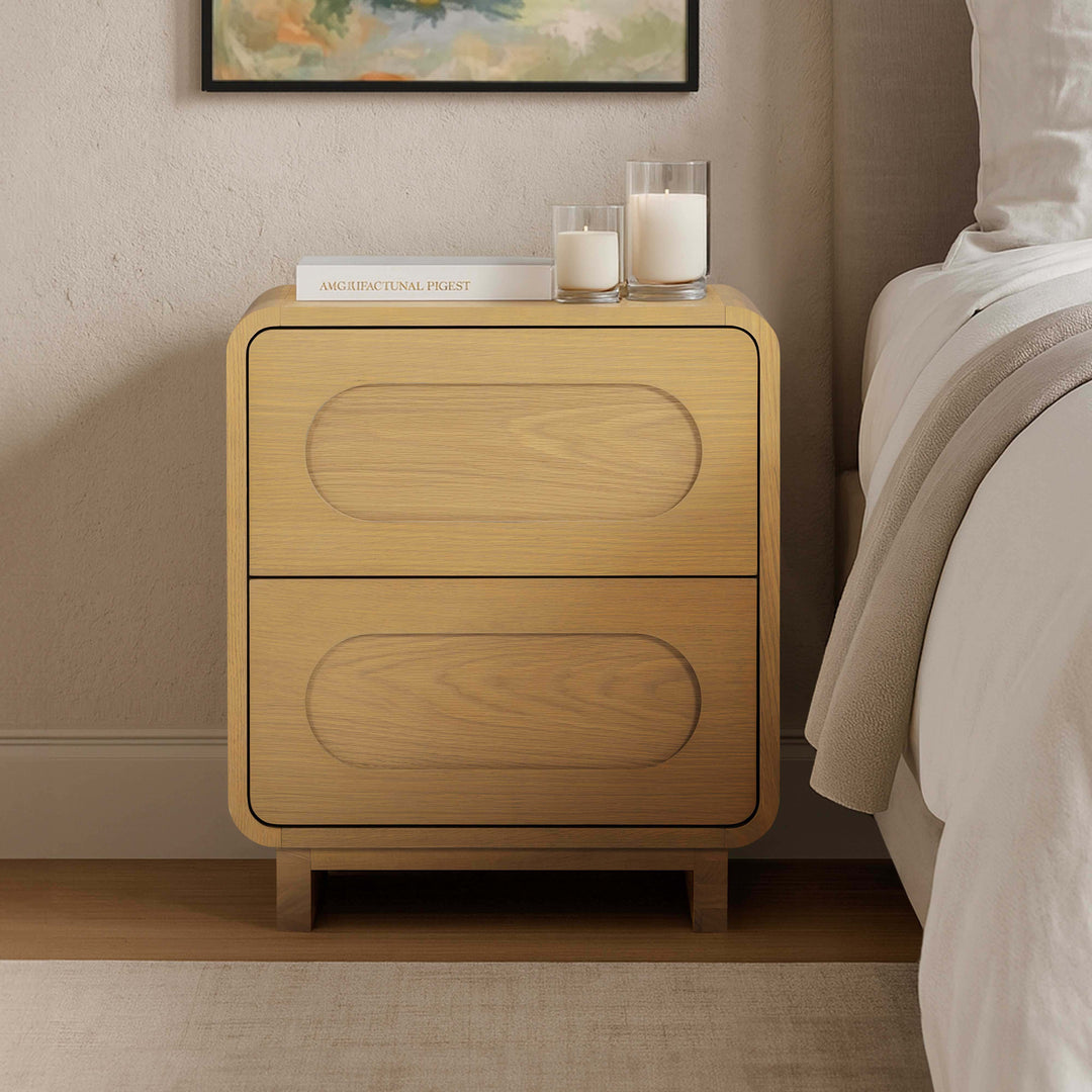 Tenley 20'' W Oak Veneer 2-Drawer Nightstand with Push-Open Drawers by Teamson Home