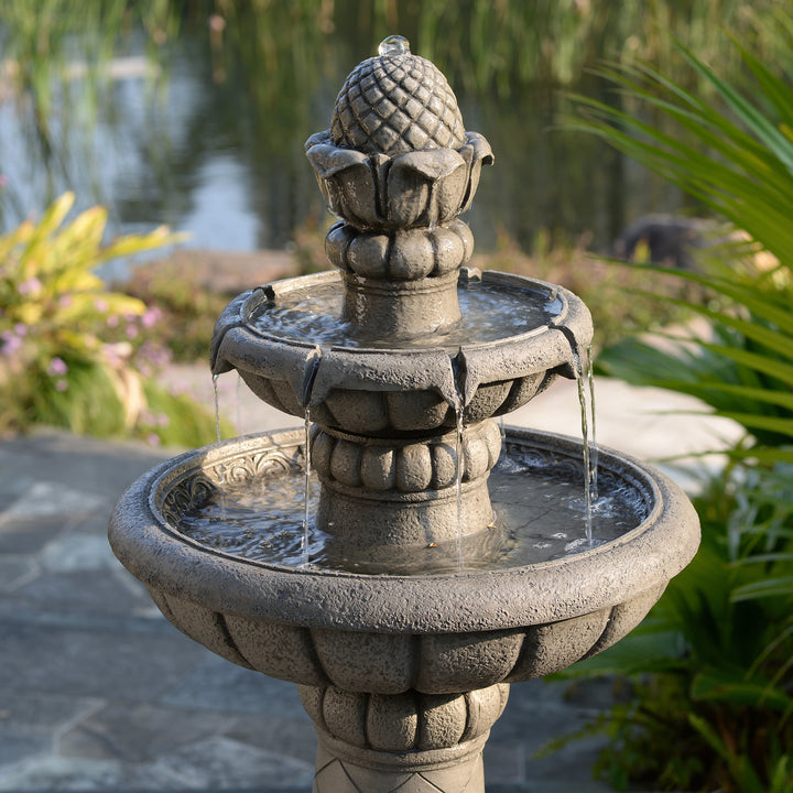 2-Tier Birdbath Water Fountain Outdoor Garden with Shallow Basin