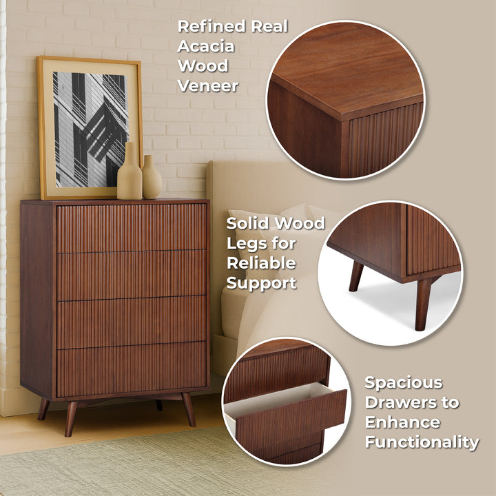 Tremolo 30'' Wide Wooden 4-Drawer Dresser with Fluted Fronts by Teamson Home