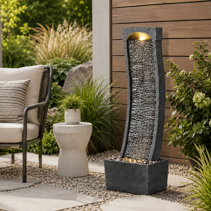 Teamson Home 38.5" Indoor/Outdoor Modern Curved Waterfall Fountain, Black