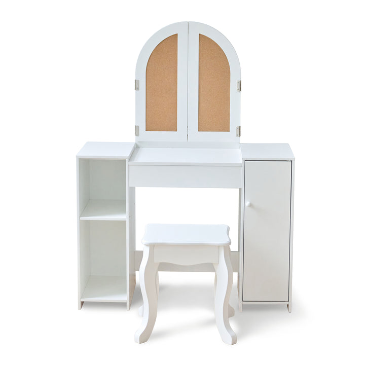 Kids Vanity & Desk Table with LED Lights, White - Deluxe Glow Vanity Set by Teamson Kids