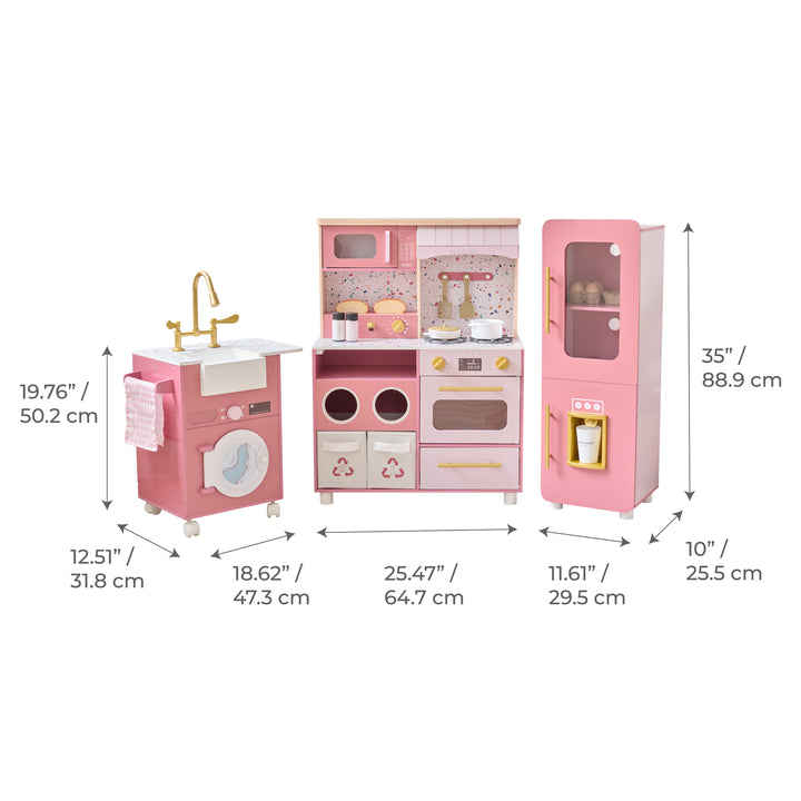 Wooden Play Kitchen with 21 Accessories, Pink - Little Chef Savannah by Teamson Kids