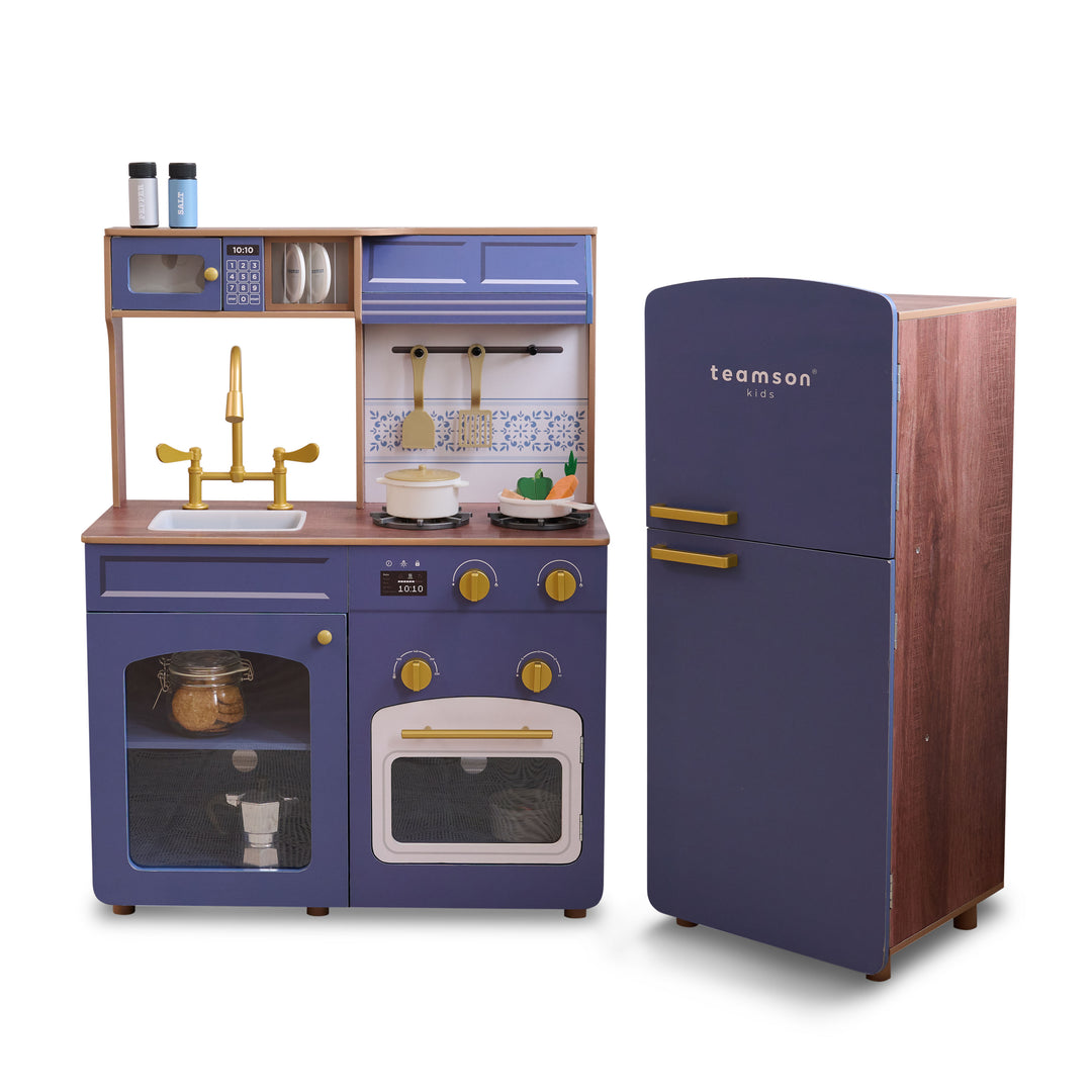 Wooden Play Kitchen with 14 Accessories, Blue - Little Chef Normandy by Teamson Kids
