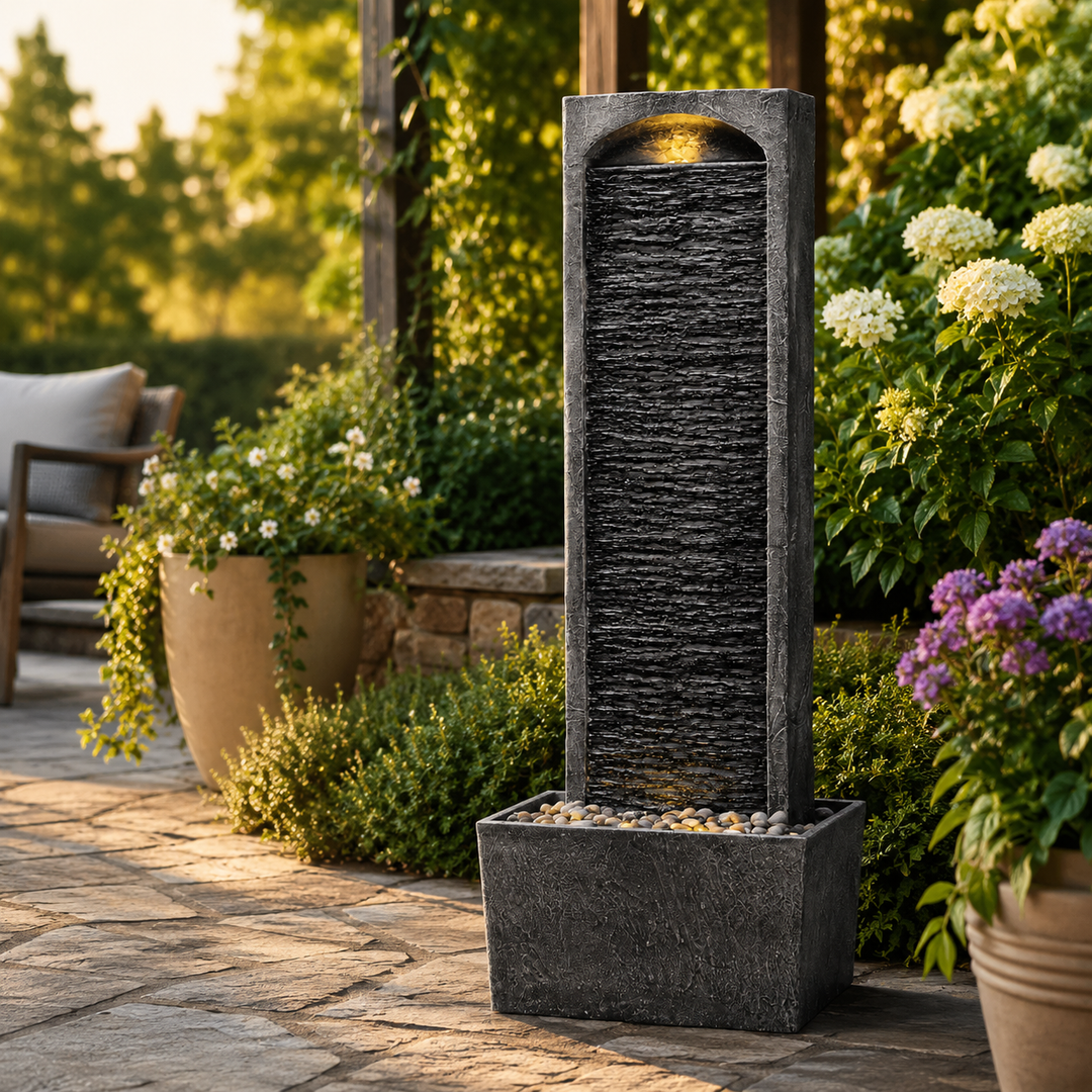 Teamson Home 38.5" Contemporary Outdoor LED Waterfall Fountain with Pebble Base
