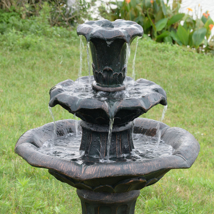 Teamson Home 37.8" 3-Tier Lily Outdoor Birdbath Water Fountain, Bronze