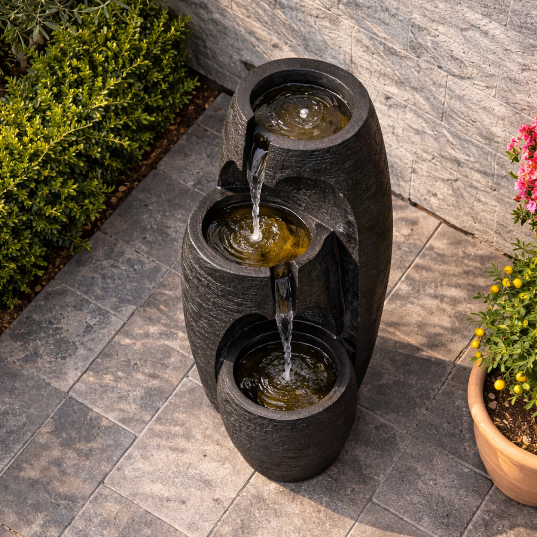 3-Tier Cascading Urn Outdoor Water Fountain with Cool Glow Lighting