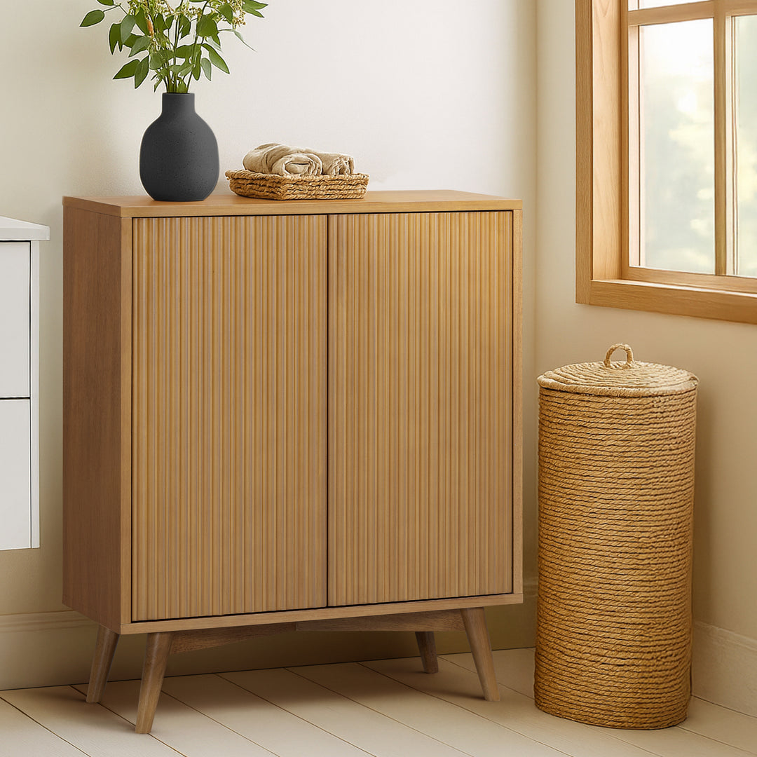 Tremolo 28'' Wide Mixed Woods Accent Cabinet with Fluted Fronts by Teamson Home