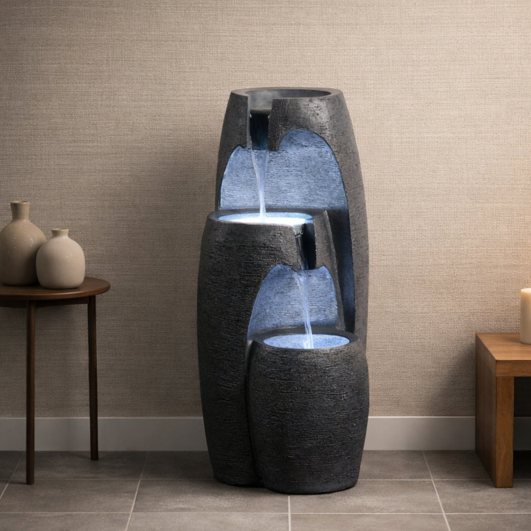 3-Tier Cascading Urn Outdoor Water Fountain with Cool Glow Lighting