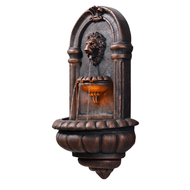 Teamson Home 32.09" Tiered Lion Head Stone LED Outdoor Water Fountain, Bronze