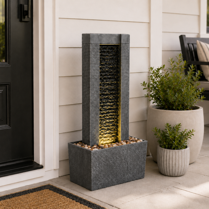 Teamson Home 29.25" Demeter Indoor/Outdoor Waterfall Fountain with LED Lights, Black