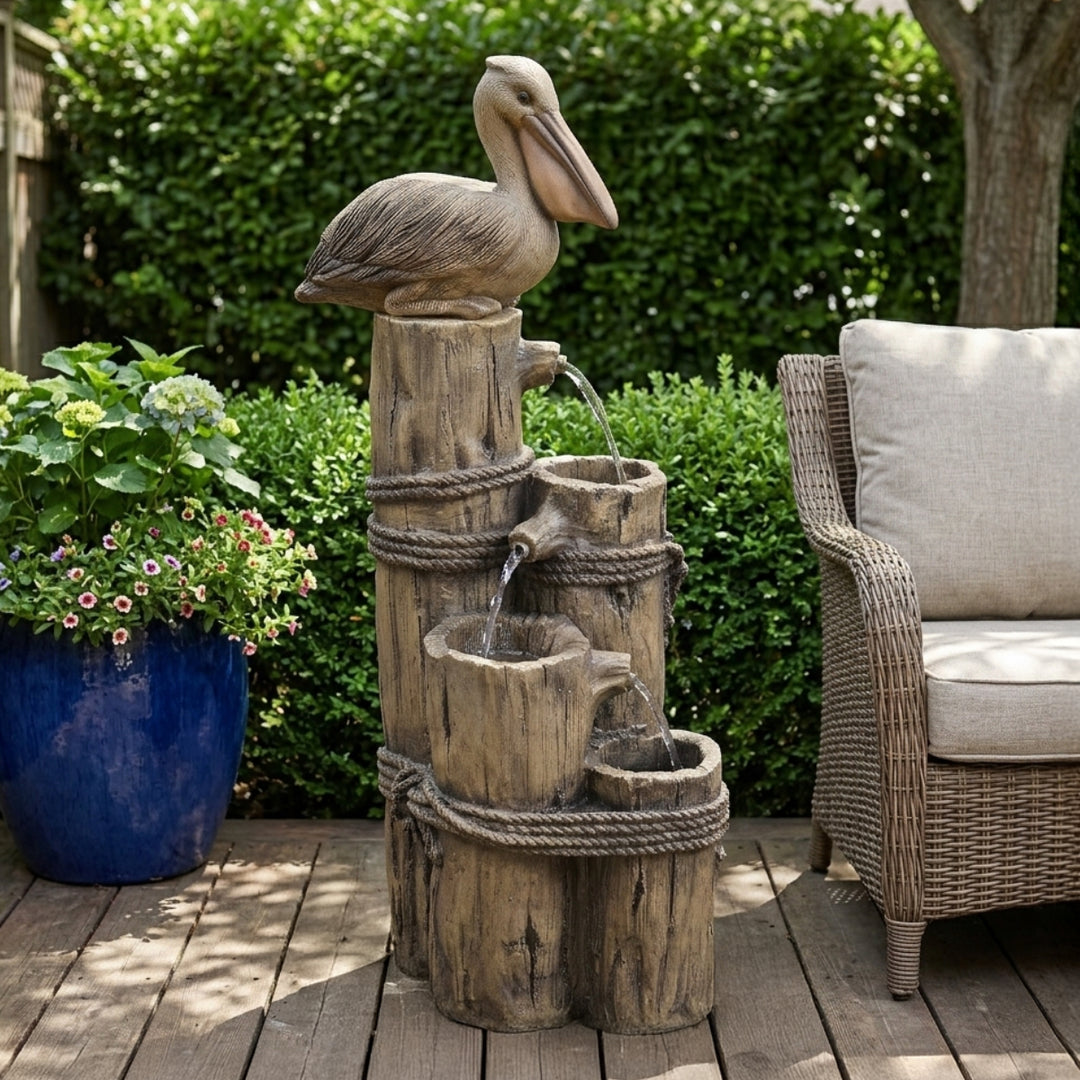Teamson Home 35.42" 4-Tier Pelican and Post Outdoor Water Fountain, Brown
