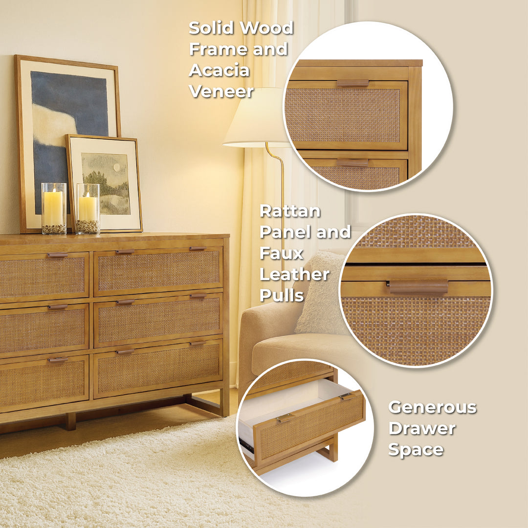 Hatteras 55'' Wide Wood Dresser with 6 Drawers by Teamson Home