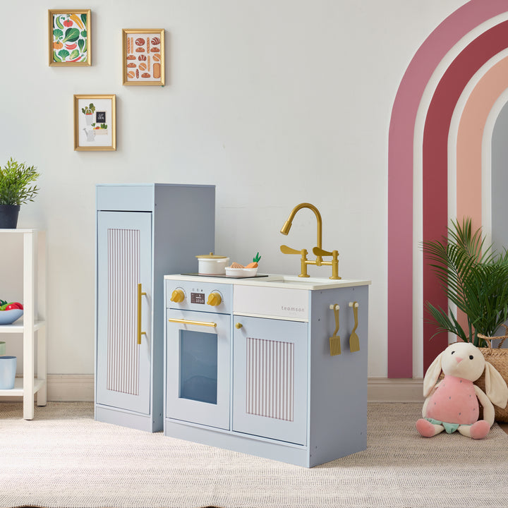 Wooden Play Kitchen with 12 Accessories, Blue - Little Chef Chester by Teamson Kids