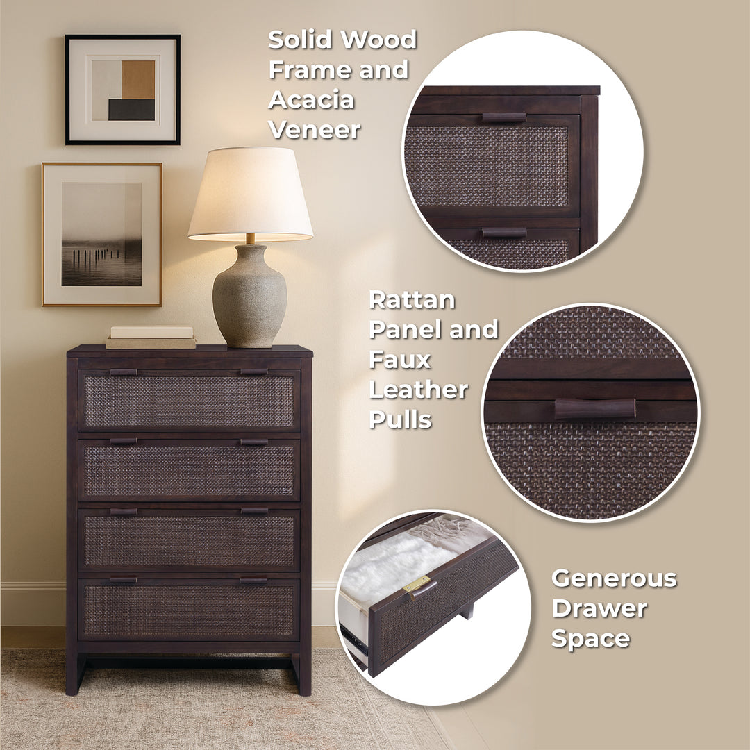 Hatteras 30'' Wide Wood Dresser with 4 Drawers by Teamson Home