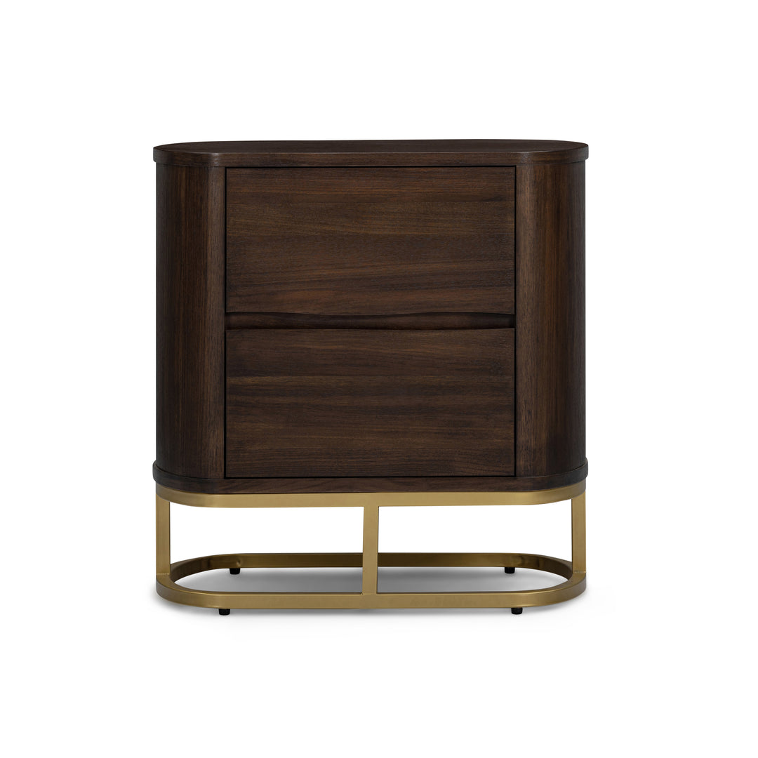 Seneca 23.5” W Walnut Veneer 2-Drawer Nightstand Bedside Storage with Metal Base by Teamson Home