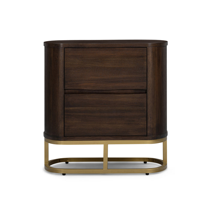 Seneca 23.5” W Walnut Veneer 2-Drawer Nightstand Bedside Storage with Metal Base by Teamson Home