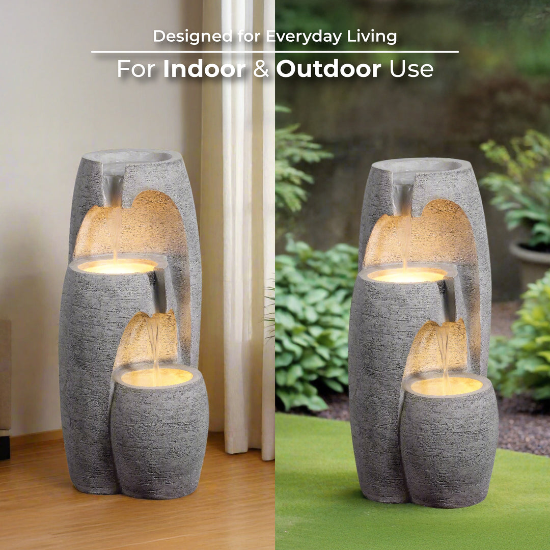 3-Tier Cascading Urn Outdoor Water Fountain with Warm Glow Lighting
