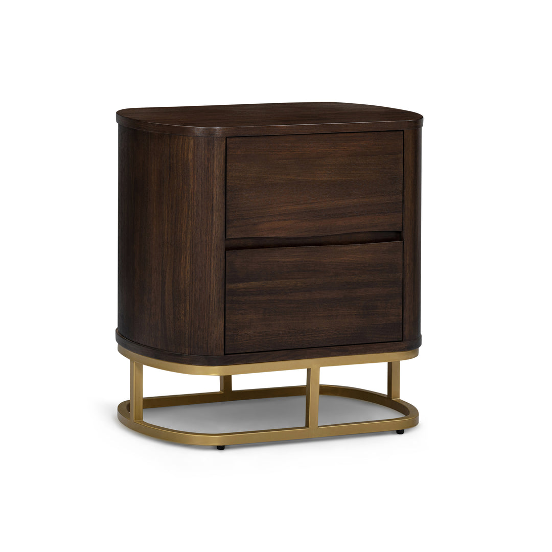 Seneca 23.5” W Walnut Veneer 2-Drawer Nightstand Bedside Storage with Metal Base by Teamson Home