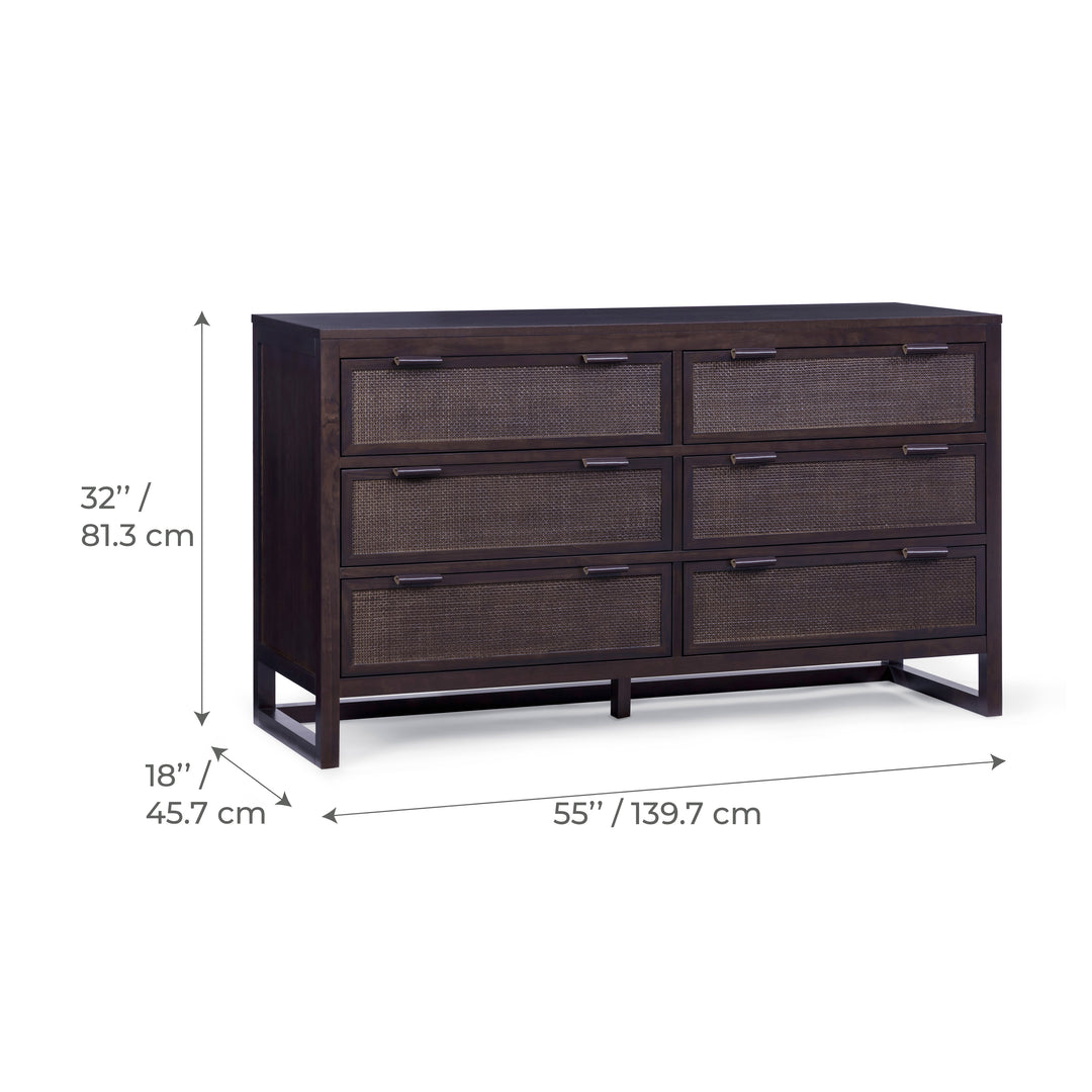 Hatteras 55'' Wide Wood Dresser with 6 Drawers by Teamson Home