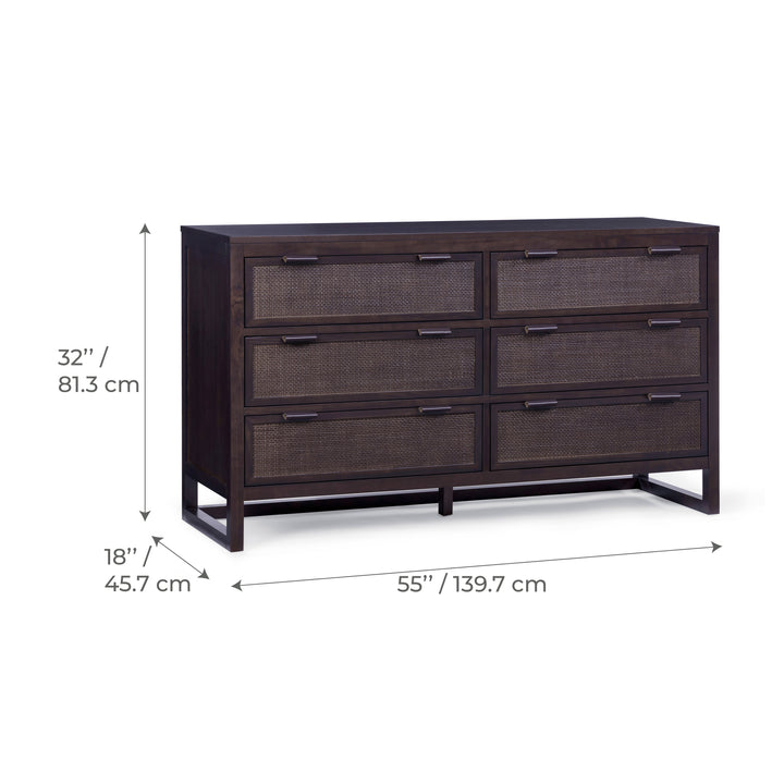 Hatteras 55'' Wide Wood Dresser with 6 Drawers by Teamson Home