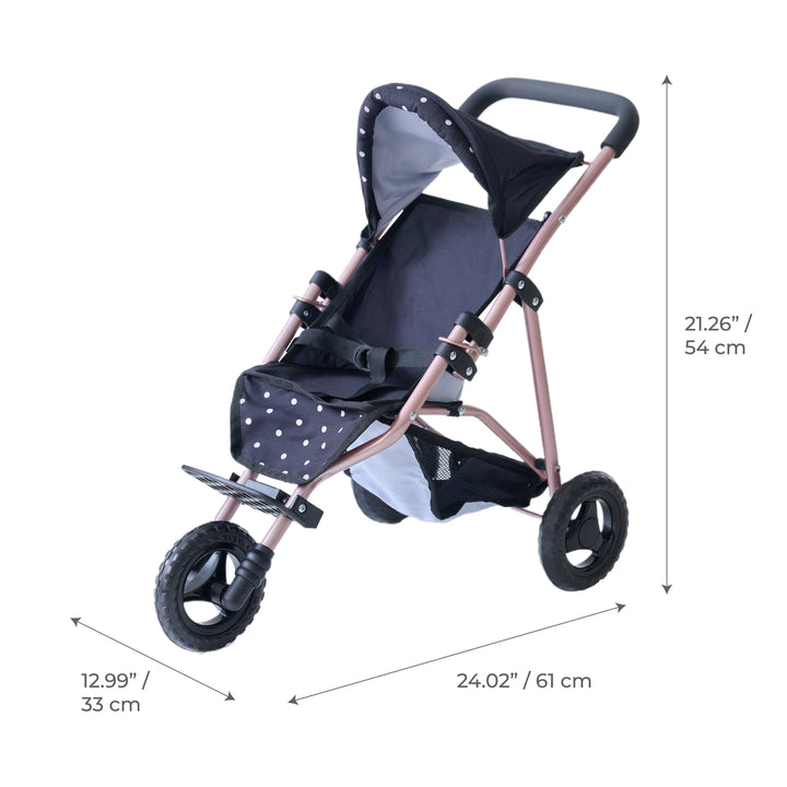 15-18 Inch Baby Doll Stroller, Black - Pin Up Doll Jogging Stoller by Olivia's Little World