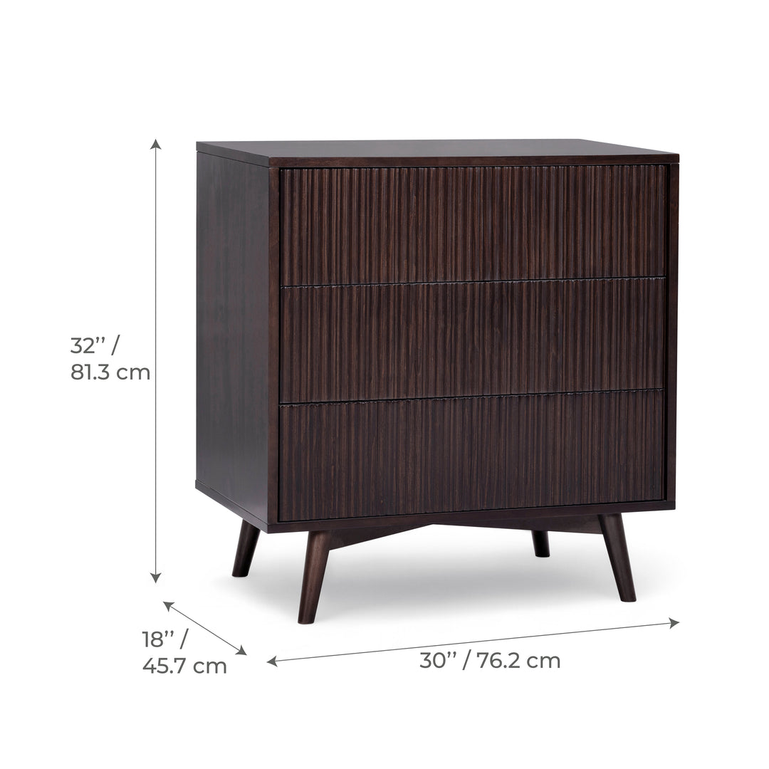 Tremolo 30'' Wide Wooden 3-Drawer Dresser with Fluted Fronts by Teamson Home
