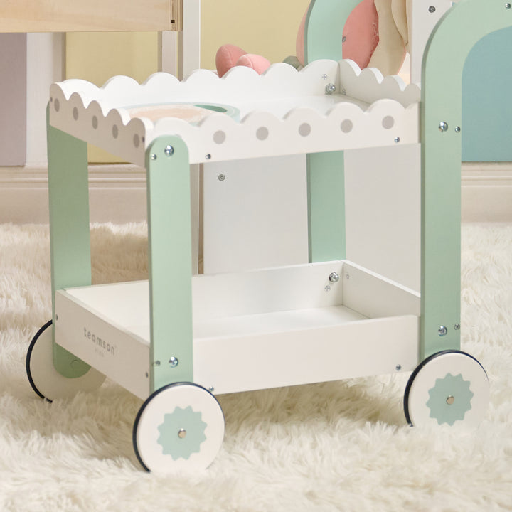 Afternoon Sip Wooden Dessert Cart with 24 Play Food Pieces for Pretend Play by Teamson Kids