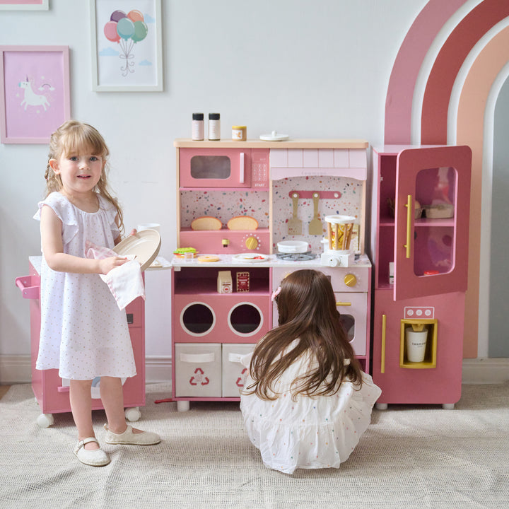Wooden Play Kitchen with 21 Accessories, Pink - Little Chef Savannah by Teamson Kids