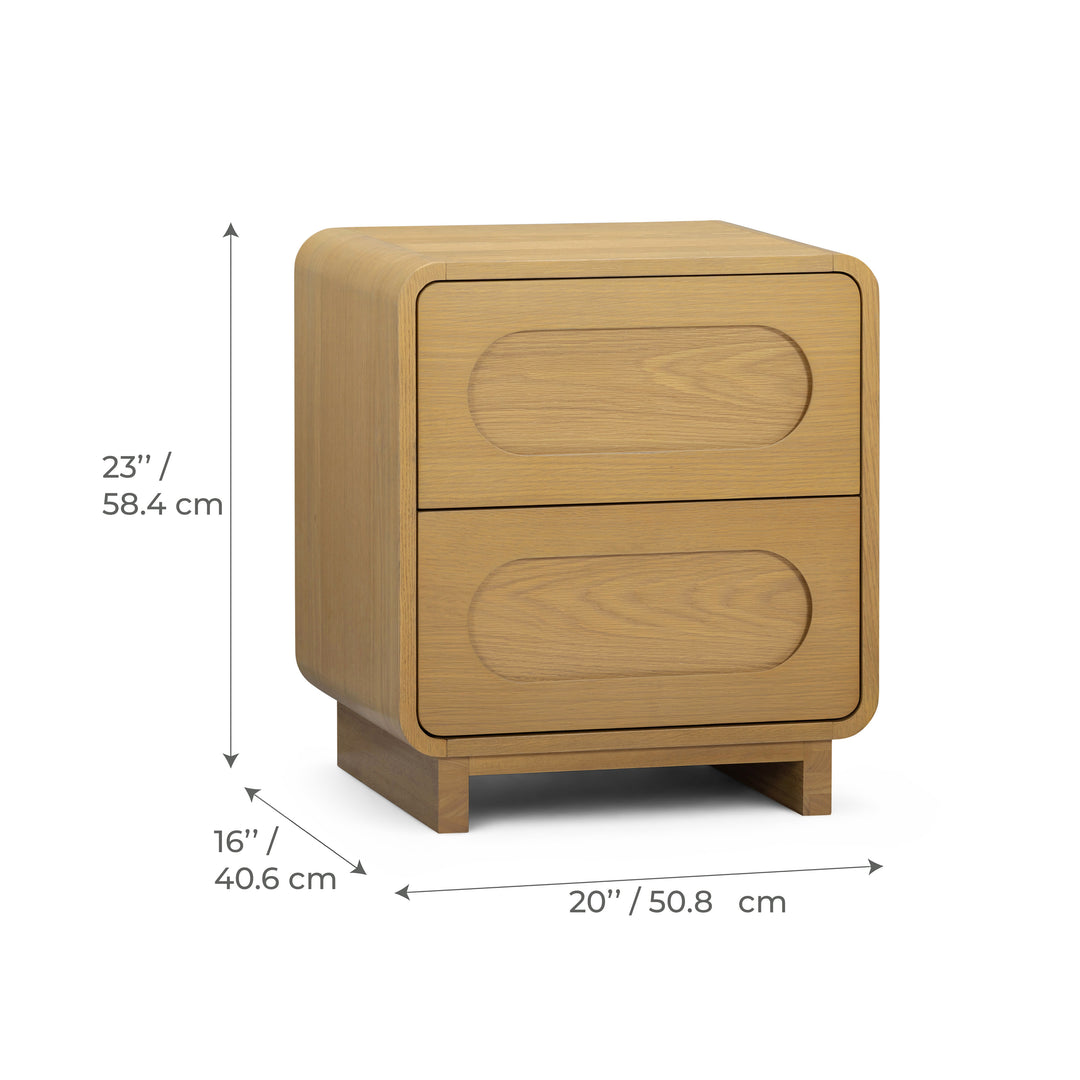 Tenley 20'' W Oak Veneer 2-Drawer Nightstand with Push-Open Drawers by Teamson Home
