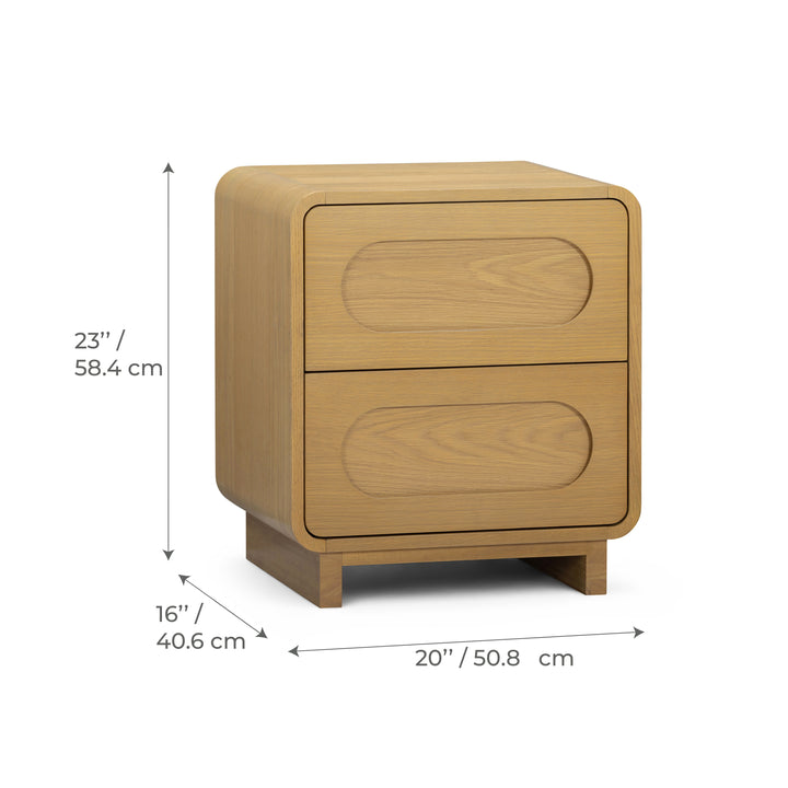Tenley 20'' W Oak Veneer 2-Drawer Nightstand with Push-Open Drawers by Teamson Home